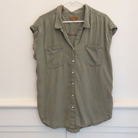 Jachs Girlfriend Sleeveless Button Down Shirt Large Green Tencel Lyocell Top - Picture 1 of 4